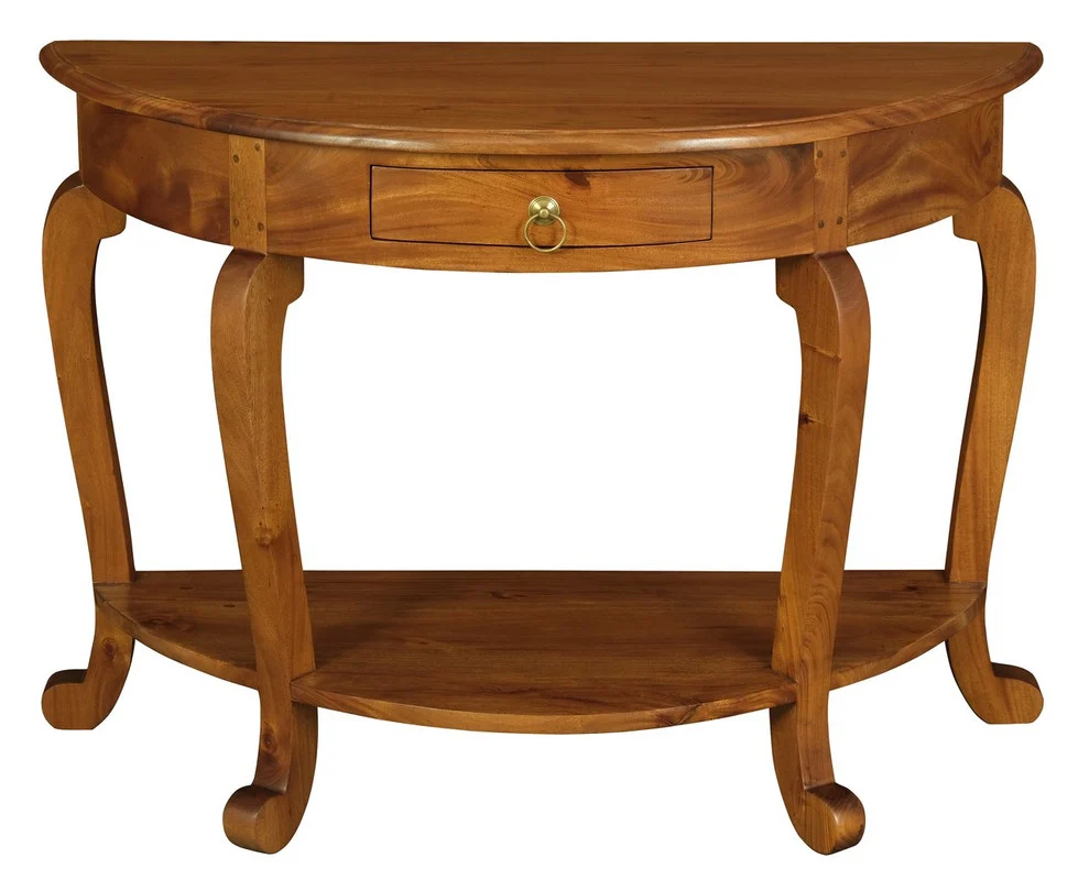 Emilie Cabriole Leg 1 Drawer Half Round Entry Table – Light Pecan