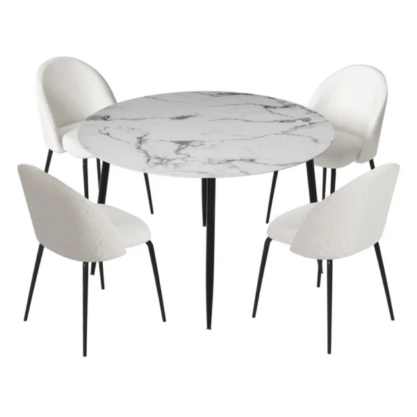 1 Artiss Dining Table and 4 Chairs Set Marble – White
