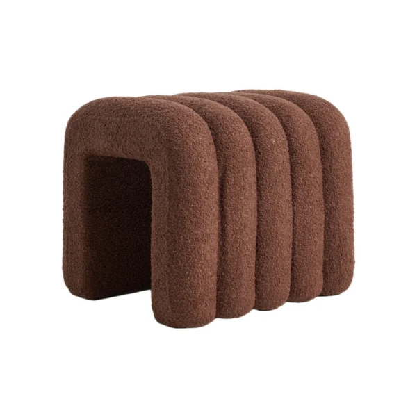 Ridge Arch Ottoman Stool Teddy Fleece Fabric Foot Rest 45 cm – Brown