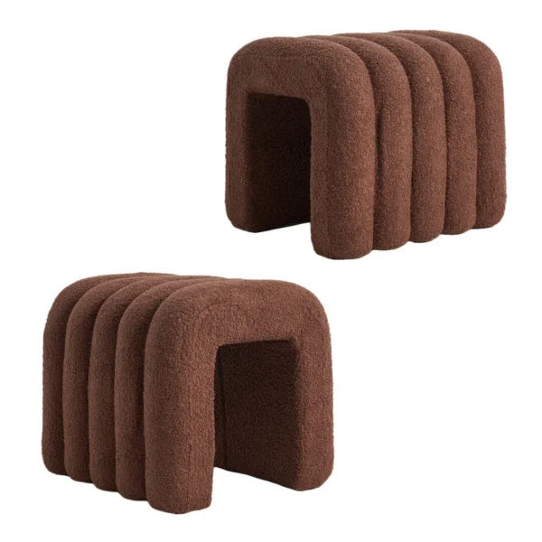 2X Ridge Arch Ottoman Stool Teddy Fleece Fabric Foot Rest 45 cm – Brown