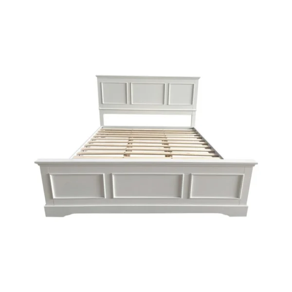 King Bed Frame in Solid Wood with Slats Support in White Colour