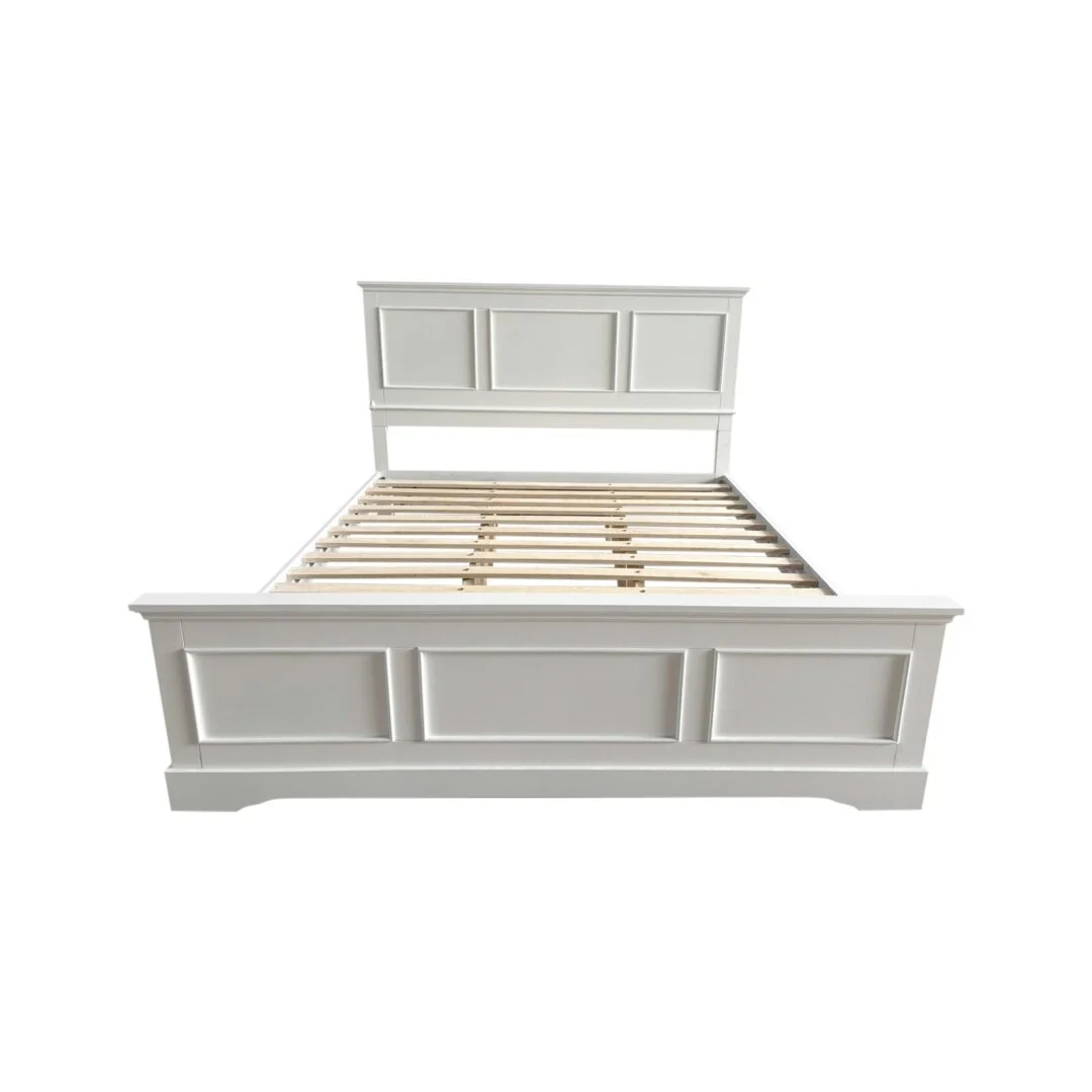 Queen Bed Frame in Solid Wood with Slats Support in White Colour