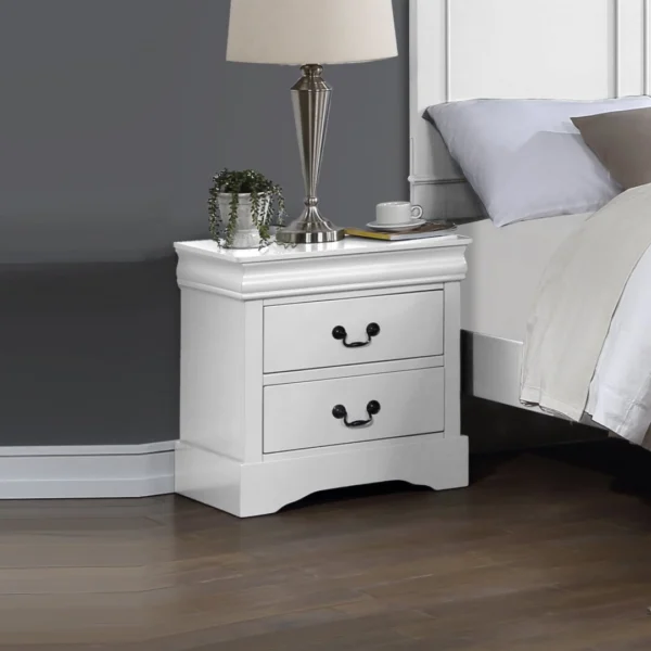 Bedside Table White Colour with 2 Drawers Night Stand Solid Wood Metal Handles