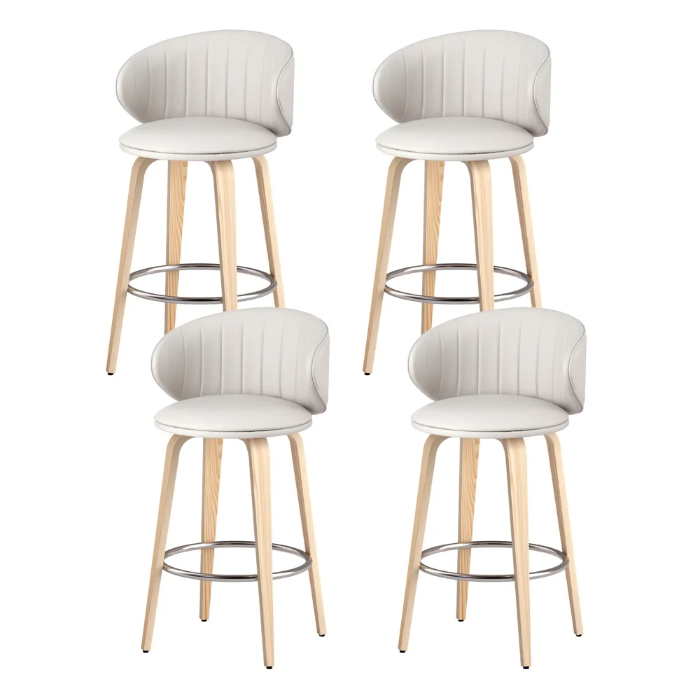 4x Artiss Bar Stools Dining Chairs Contoured Leather Wood Stool