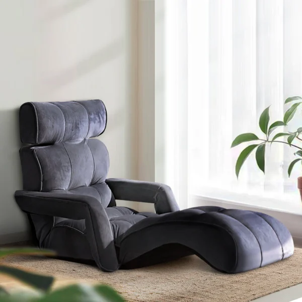 Artiss Floor Lounge Sofa with Armrest Flocking Fabric – Charcoal