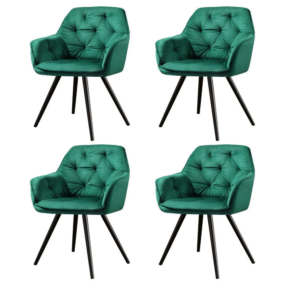 Artiss Dining Chairs Set of 4 Velvet Diamond Tufted Armchair – Green