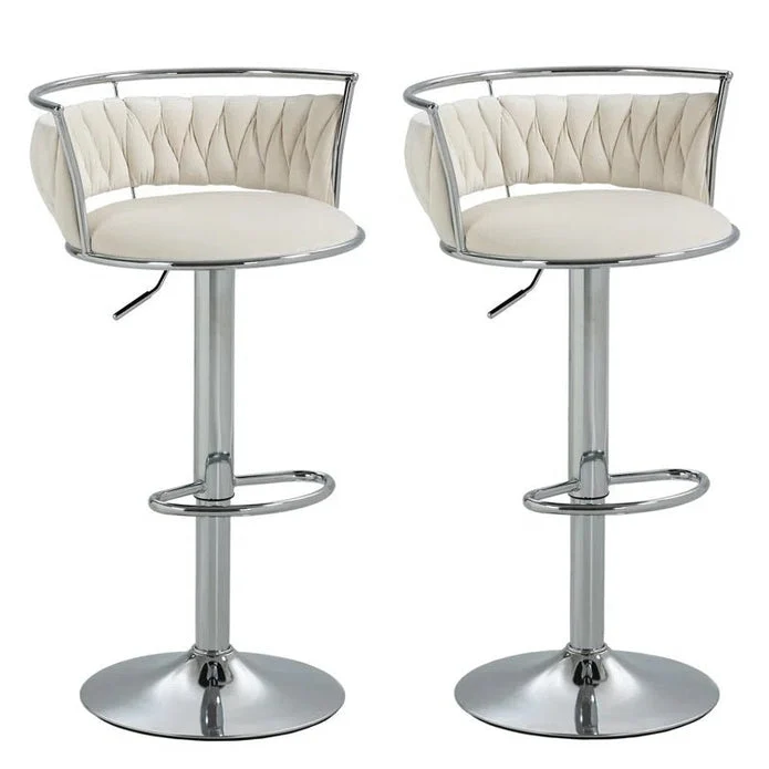 SERENITà Silver Swivel Upholstered Velvet Adjustable Height Counter Stool with Metal Frame White (Set of 2)