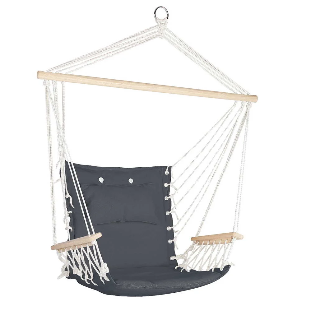 Gardeon Hammock Chair Hanging with Armrest Camping Hammocks – Grey