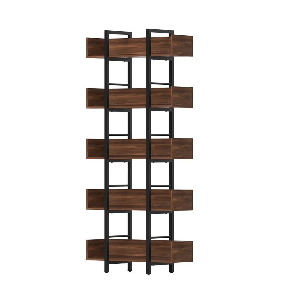 Artiss Bookshelf 5-Tier Bookcase Display Shelves Metal Storage Stand Rack – Walnut