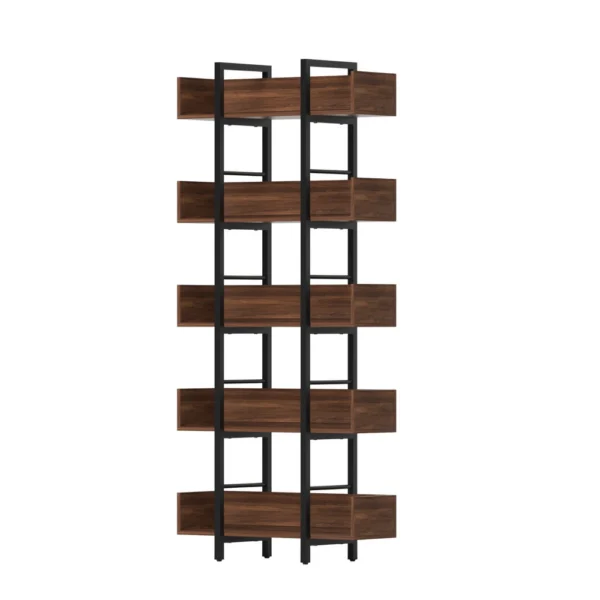 Artiss Bookshelf 5-Tier Bookcase Display Shelves Metal Storage Stand Rack – Walnut
