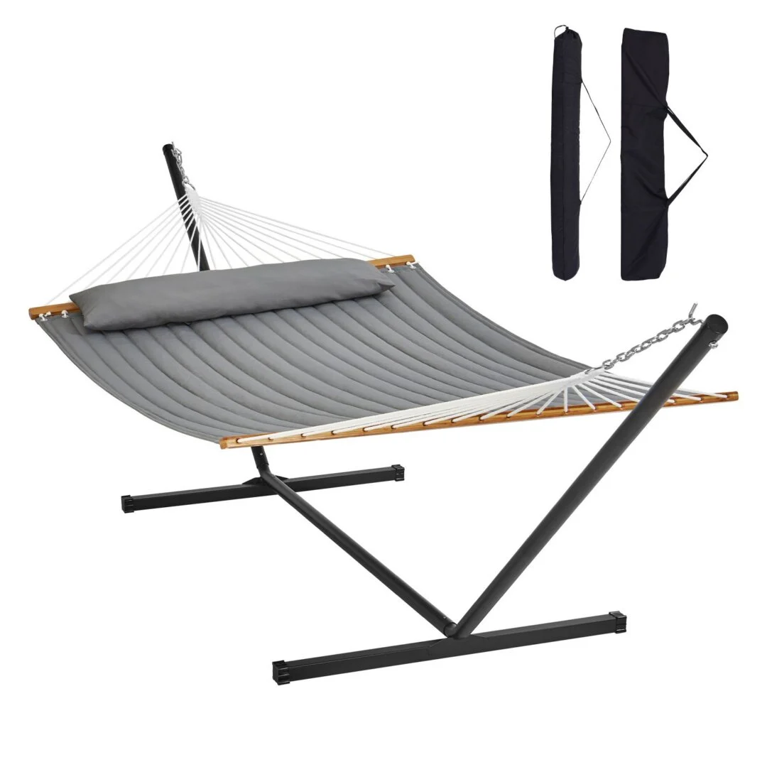 Double Quilted Fabric Hammock Two Person Hammock with Stand 217.7 kg Capacity