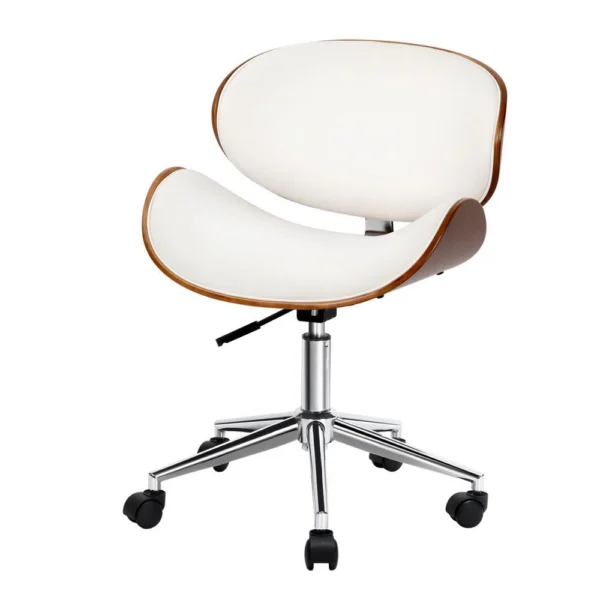 Artiss Wooden Office Chair PU Leather Seat – White
