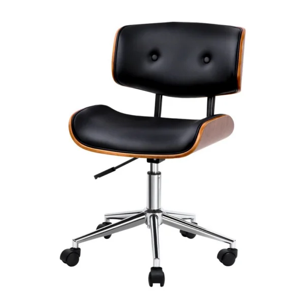 Artiss Wooden Office Chair PU Seat Black – Brown