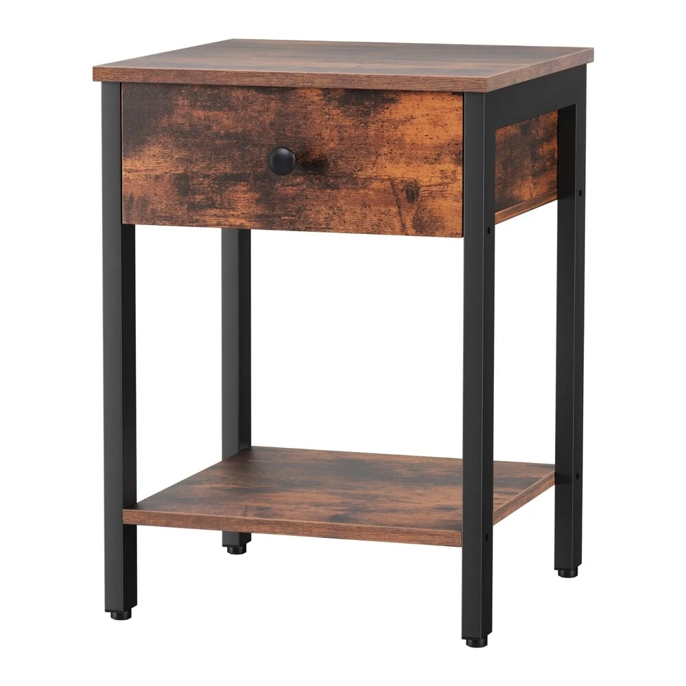 Artiss Bedside Table Nightstand 1 Drawer Shelves – Walnut