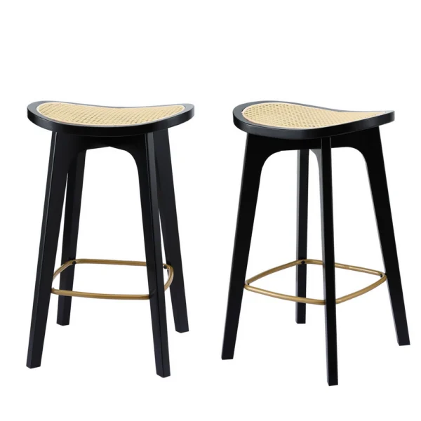 Artiss 2x Bar Stools Rattan Counter Kitchen Dinning Chair Bamboo Saddle – Black