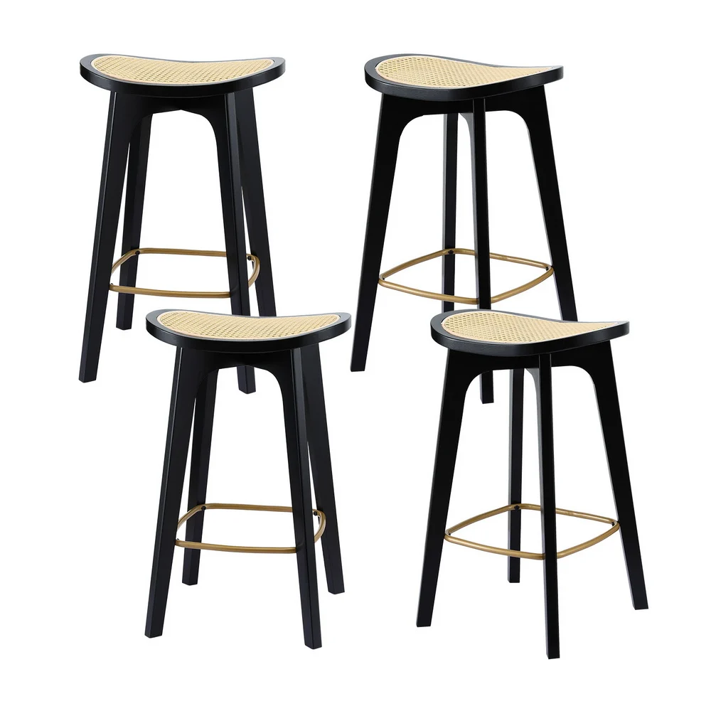 Artiss 4x Bar Stools Rattan Counter Kitchen Dinning Chair Bamboo Saddle – Black