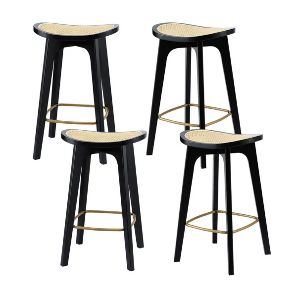 Artiss 4x Bar Stools Rattan Counter Kitchen Dinning Chair Bamboo Saddle – Black