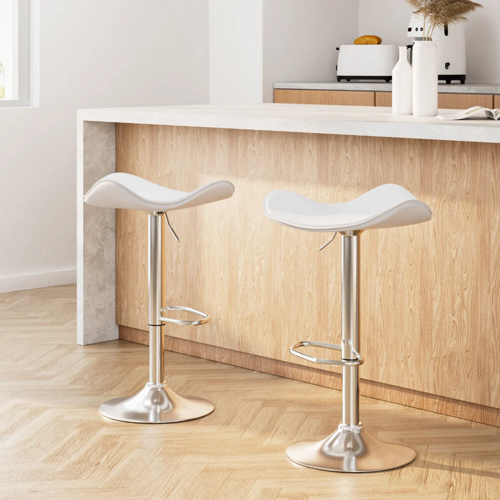 Artiss 2x Bar Stools PU Leather Gas Lift Chair – White