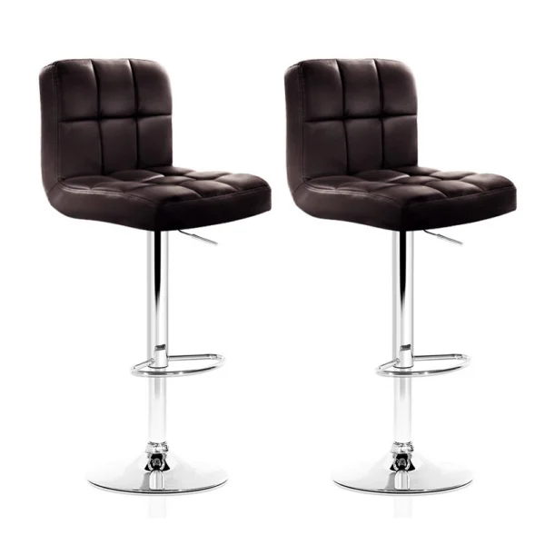 Artiss 2x Bar Stools PU Leather Gas Lift – Brown