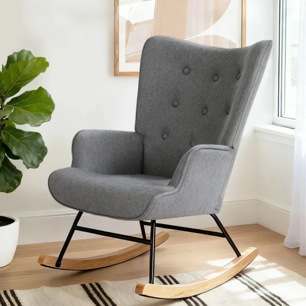 Artiss Rocking Armchair Nursing Chair Linen Fabric – Grey