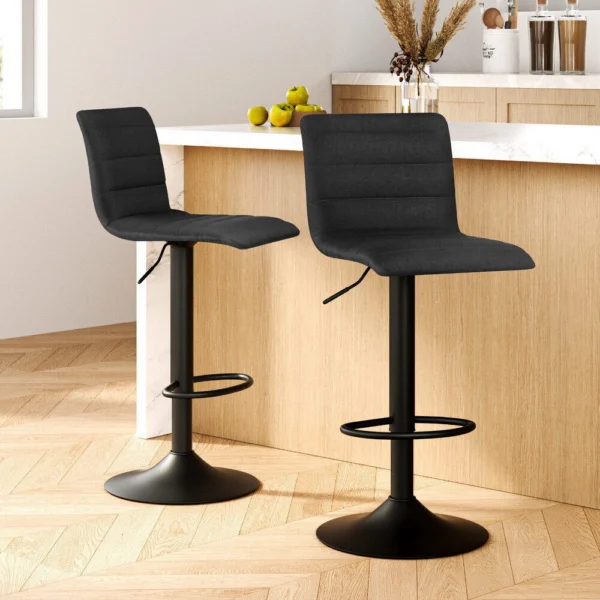 Artiss 2x Bar Stools Gas Lift Linen Fabric – Black