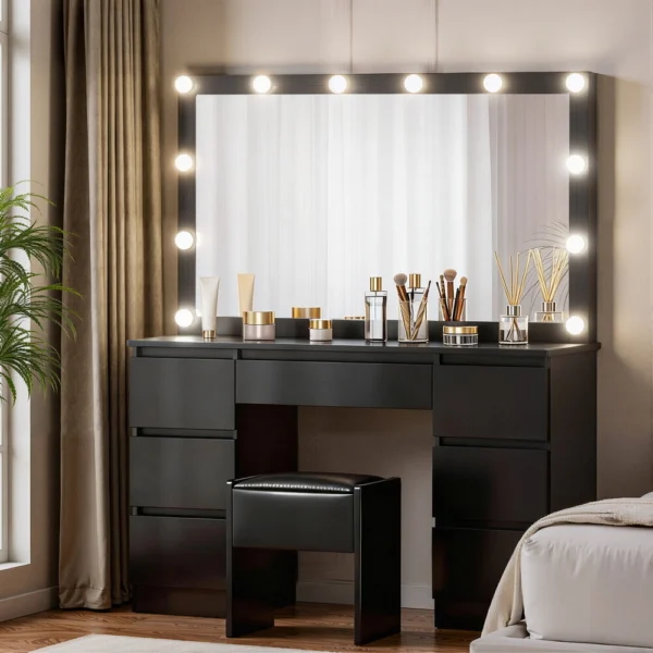 Artiss Dressing Table Vanity Desk Set Stool 12 LED Bulbs – Black