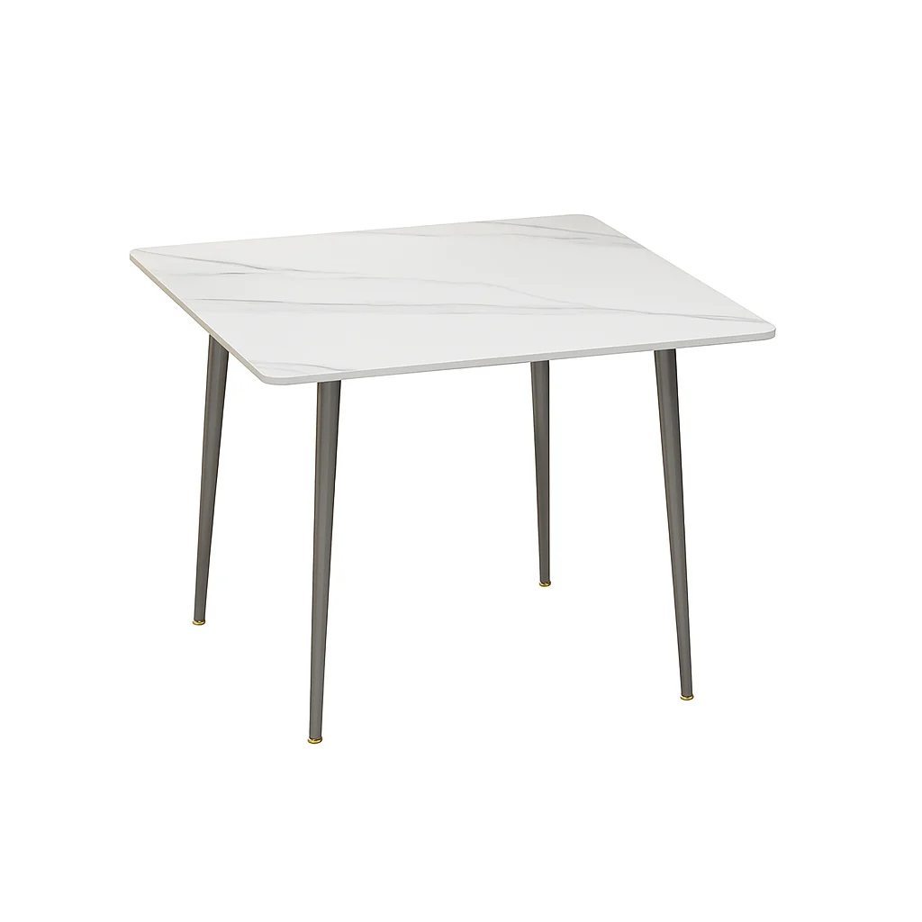 White Sintered Stone Dining Table with Black Legs for Modern Interiors
