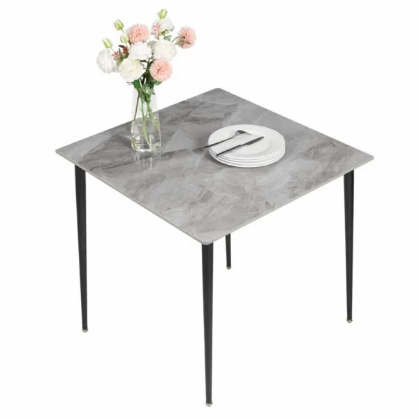 Square Marble Dining Table Sintered Stone Kitchen Table 80x80 cm – Modern Restaurant Table with Metal Legs