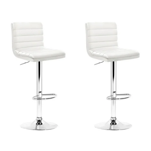 Artiss 2x Bar Stools Padded PU Leather Gas Lift – White