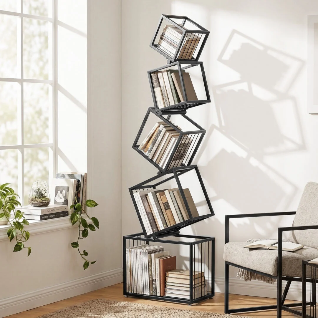 Artiss 5-Tier Bookshelf Metal Geometric Display Shelf Storage Organiser – Black