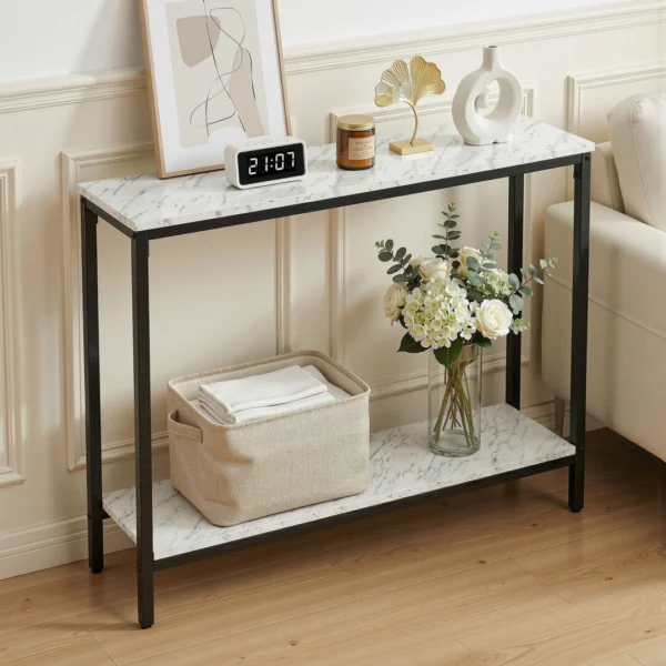 Artiss Console Table Entryway Hallway Display Desk Marble Effect – White