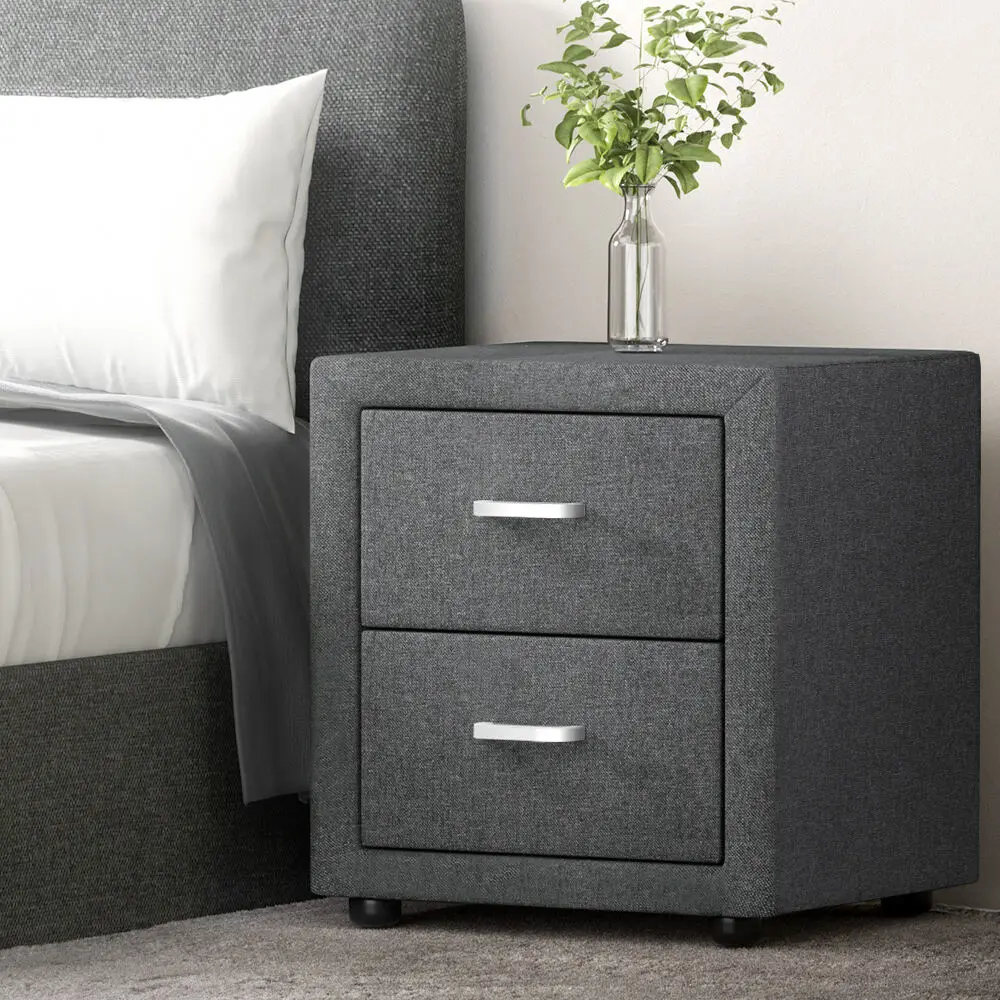 Artiss CADEN Bedside Table 2 Drawers Fabric – Grey