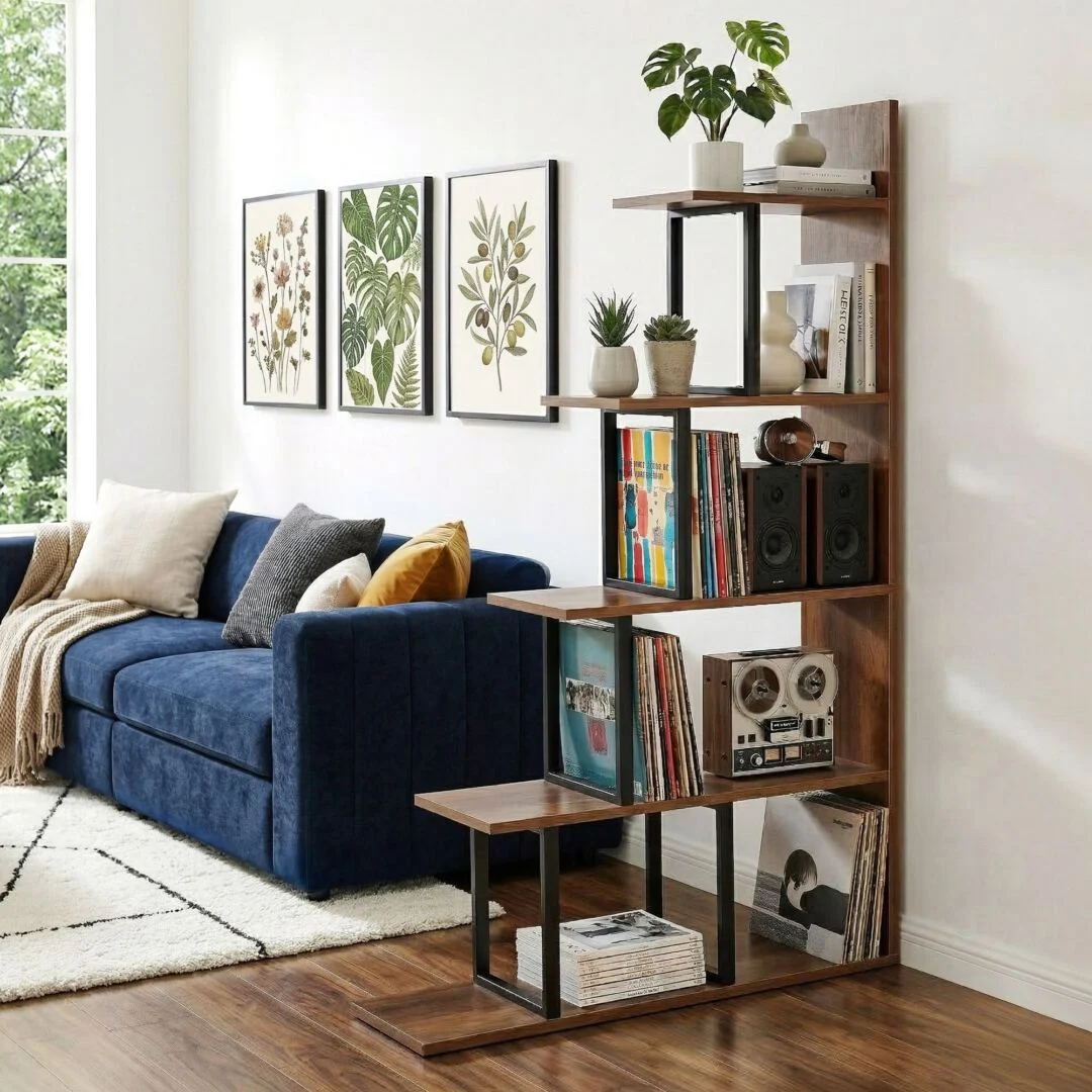 Artiss 5 Tiers Bookshelf Ladder Corner Shelf Bookcase – Walnut