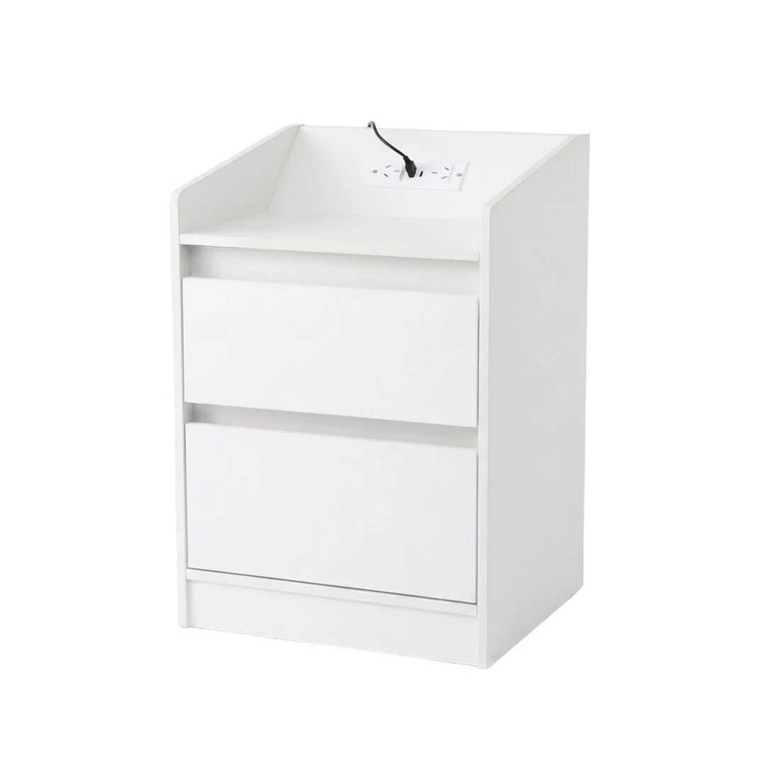 Artiss Bedside Table Nightstand with Charging Station 2 Drawers LED – White