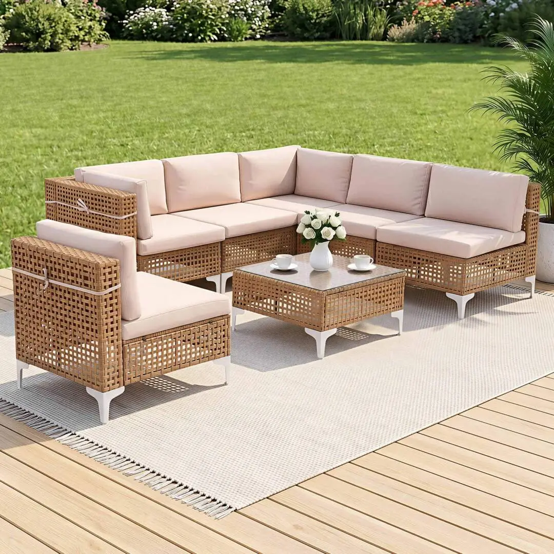 Gardeon 6 Seater Outdoor Sofa Set 7-Piece Table Chair Set Garden Rattan Patio Furniture