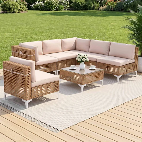 Gardeon 6 Seater Outdoor Sofa Set 7-Piece Table Chair Set Garden Rattan Patio Furniture