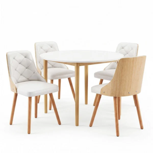 Artiss Dining Table and Chairs Set 5-Piece Round 4 PU Leather Seater Dining Set – White