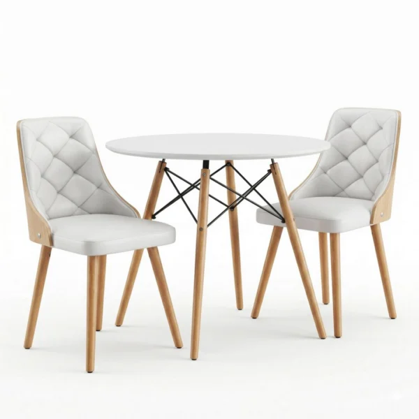 Artiss Dining Table and Chairs Set 3-Piece 90 cm 2 Seater Round Dining Set for Kitchen, Apartment, Dining Room – White