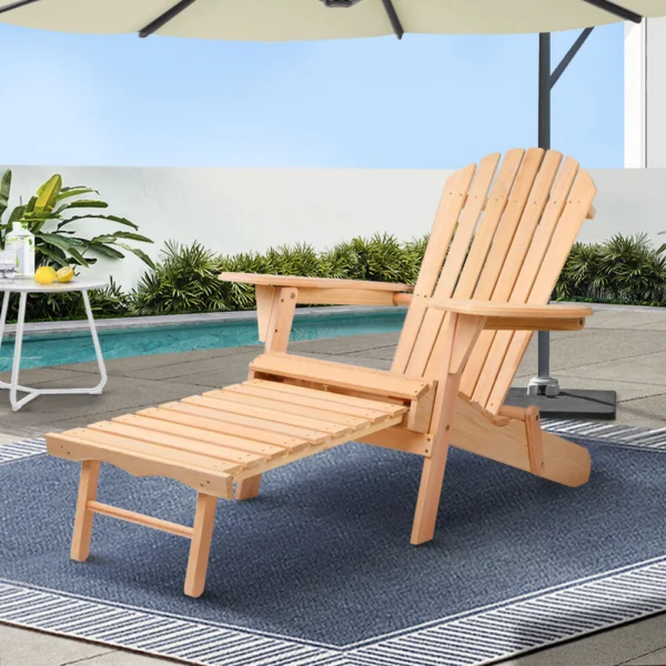 Gardeon Adirondack Outdoor Chairs Wooden Sun Lounge Patio Furniture Garden – Natural