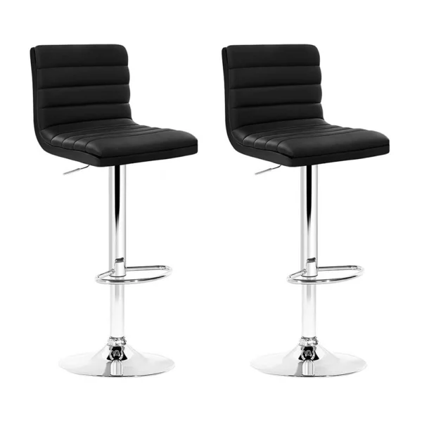 Artiss 2x Bar Stools Padded PU Leather Gas Lift – Black
