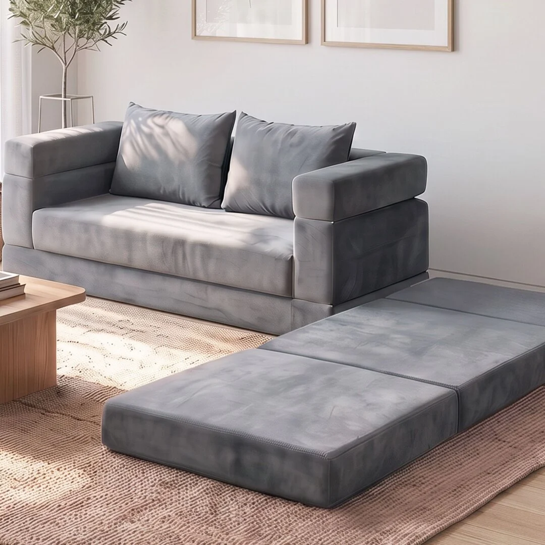Artiss 3-in-1 Convertible Sofa Bed with Folding Mattress Velvet Foam Chair 300 kg