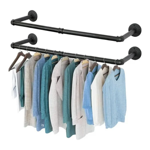 CARLA HOME 2-Pack Wall Mounted Industrial Pipe Clothes Rack – Black – Storage Rack