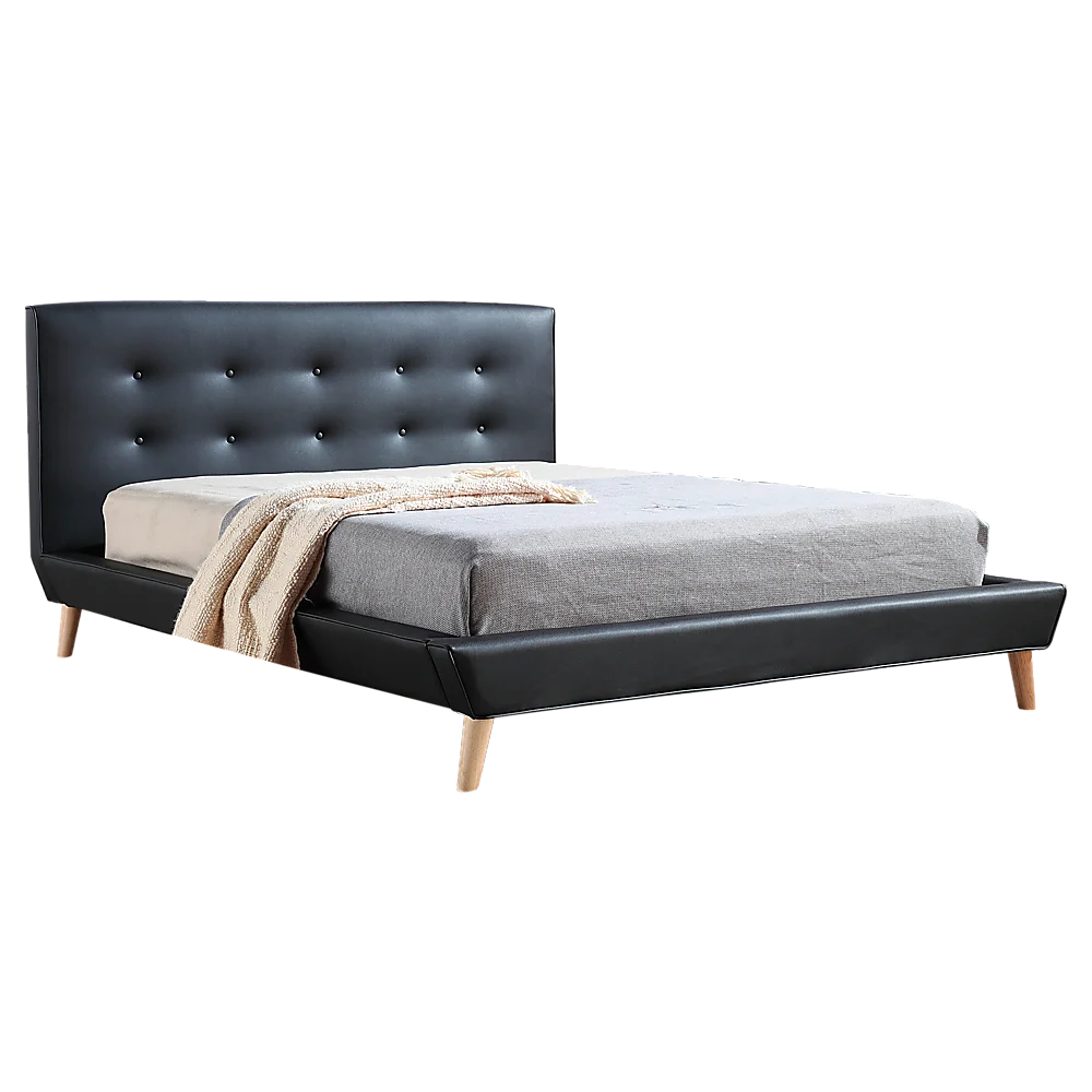 Double PU Leather Deluxe Bed Frame – Black