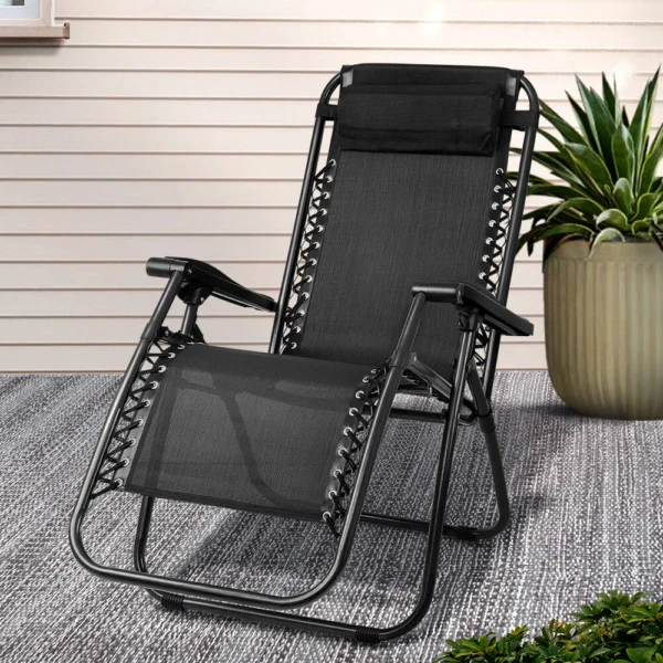 Gardeon Zero Gravity Chair Folding Outdoor Recliner Adjustable Sun Lounge Camping – Black