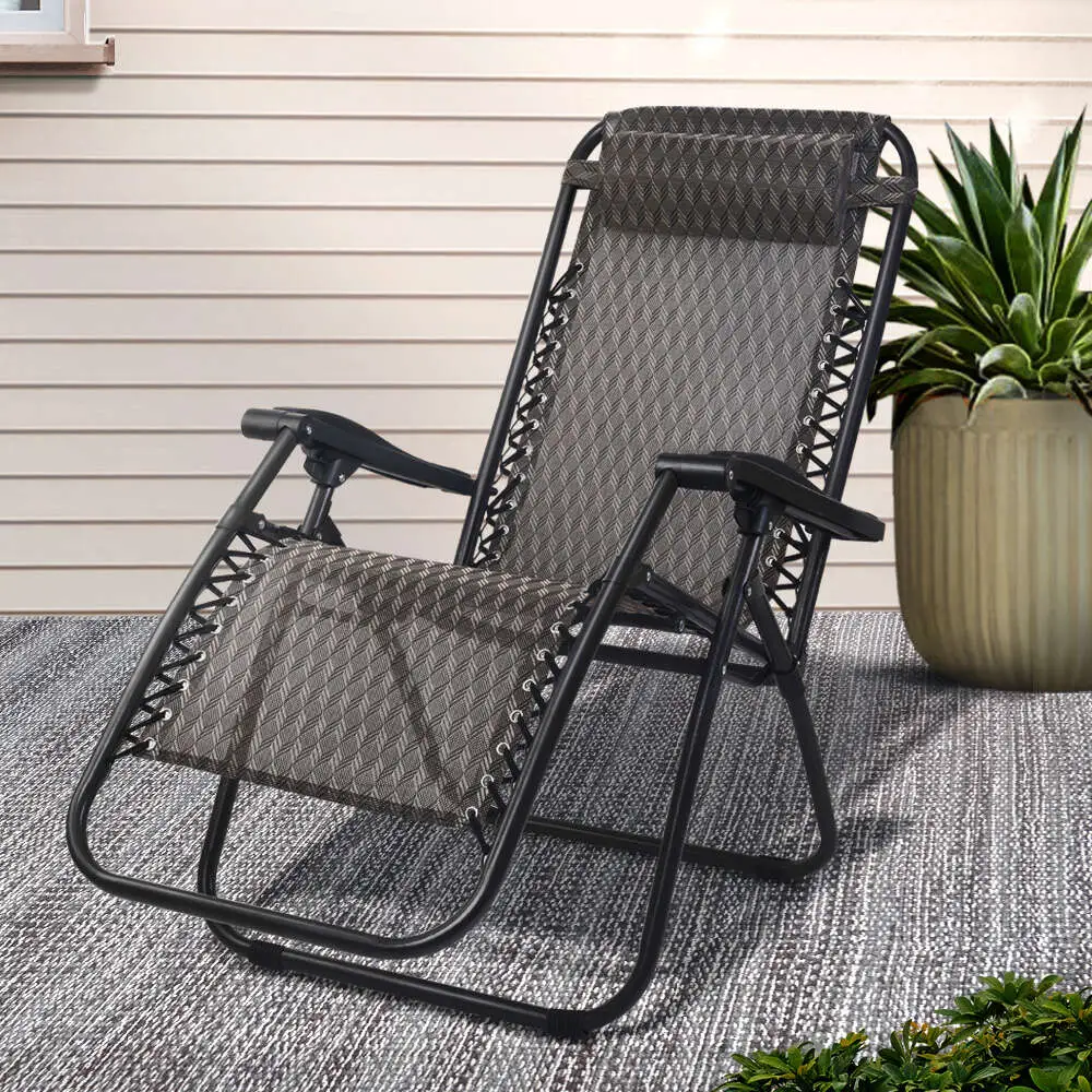 Gardeon Zero Gravity Chair Folding Outdoor Recliner Adjustable Sun Lounge Camping – Grey