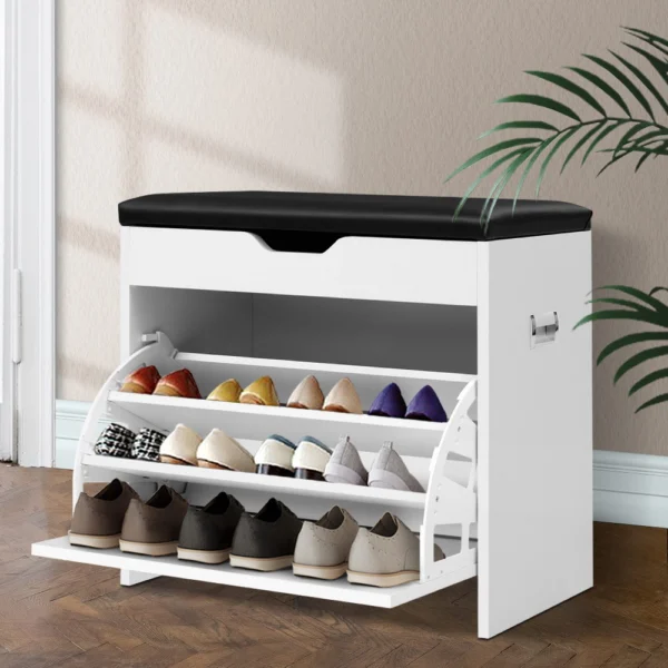 Artiss Shoe Rack Cabinet Bench 3-Tier 15 Pairs – White