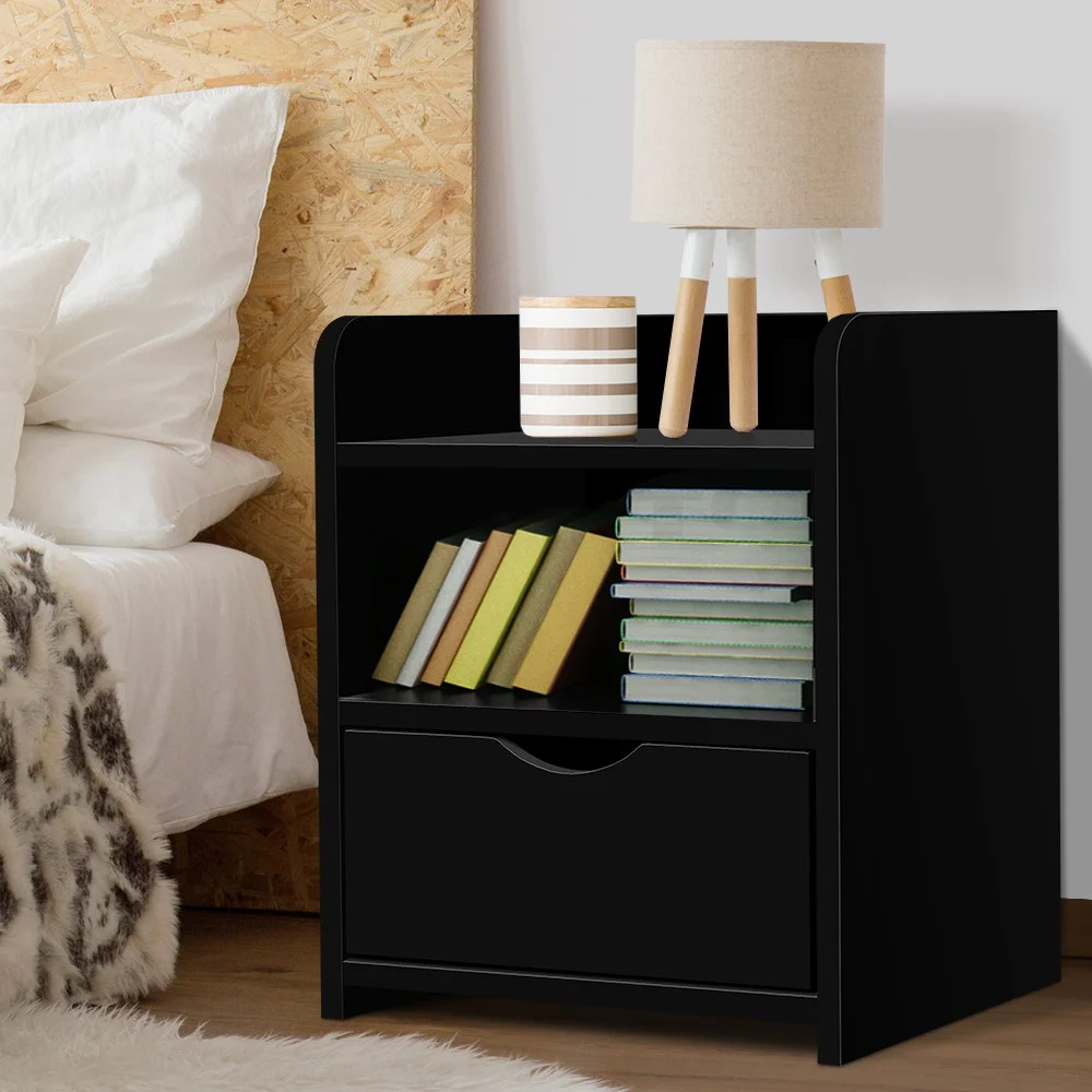 Artiss FARA Bedside Table 1 Drawer with Shelf – Black
