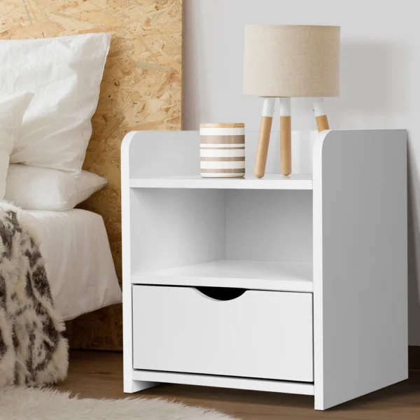 Artiss FARA Bedside Table 1 Drawer with Shelf – White