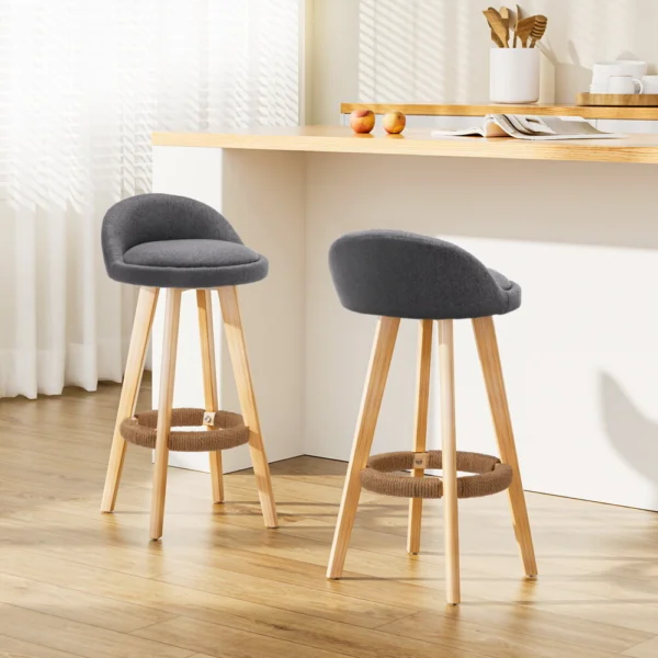 Artiss 2x Padded Linen Wooden Bar Stools – Grey