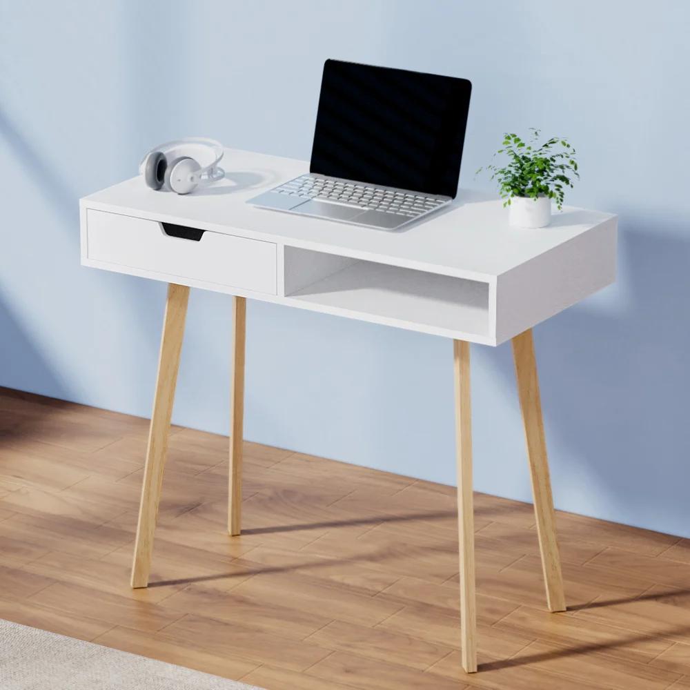 Artiss Computer Desk Drawer Cabinet Shelf White 90 cm